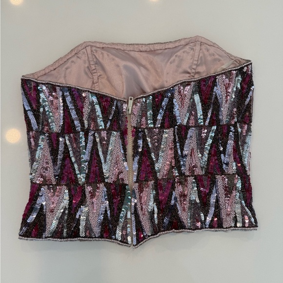 Vintage Scala Sequin Strapless Beaded Corset Top with Geometric Pattern - Picture 3 of 14